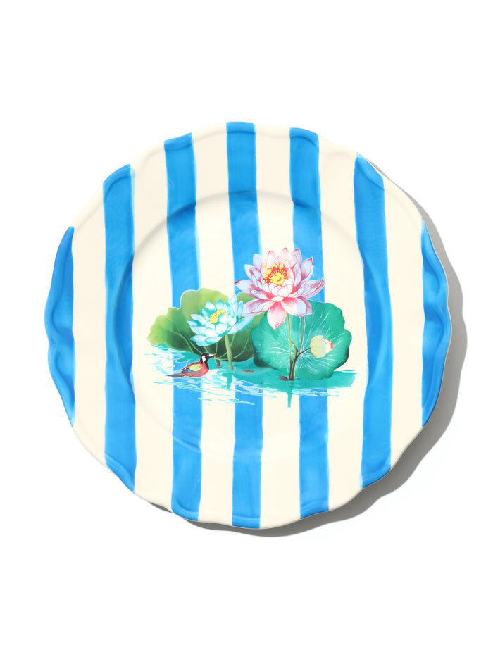 Lotus Pond Plate, Blue, 11 Inch