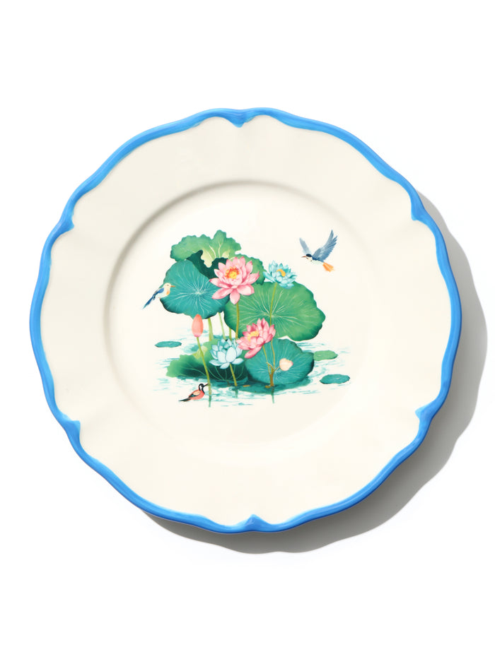Lotus Pond Plate, Blue, 9 Inch