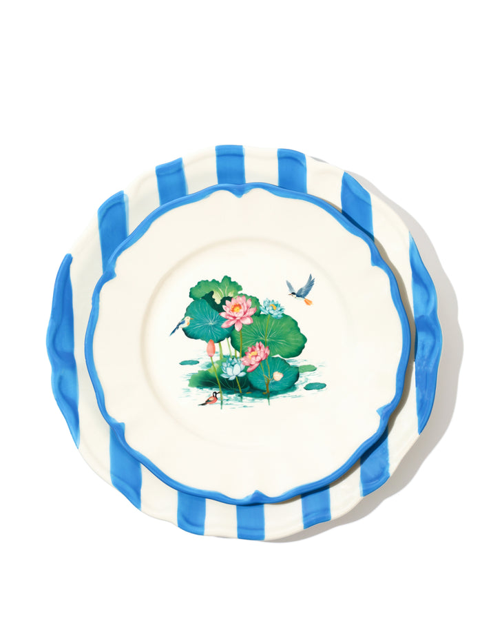Lotus Pond Plate, Blue, 11 Inch