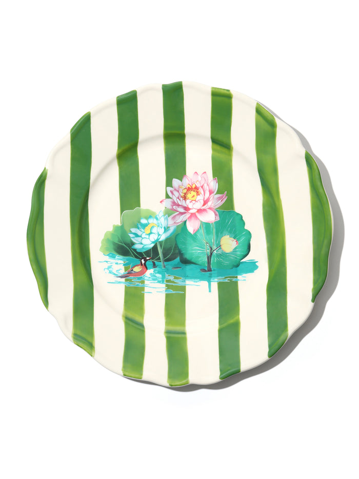 Lotus Pond Plate, Green, 11 Inch