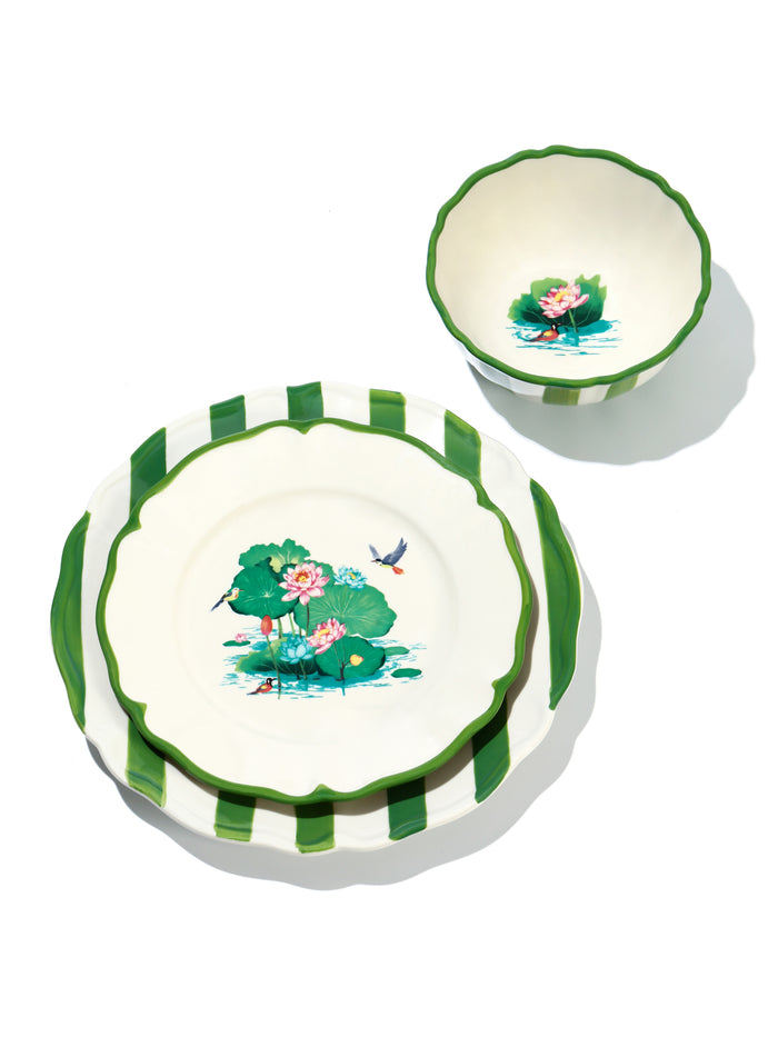 Lotus Pond Plate, Green, 11 Inch