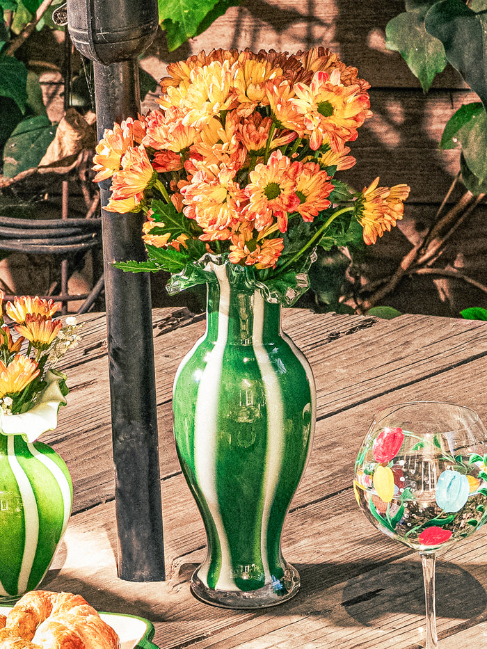 Lush Stripe Ruffled Vase, Tall