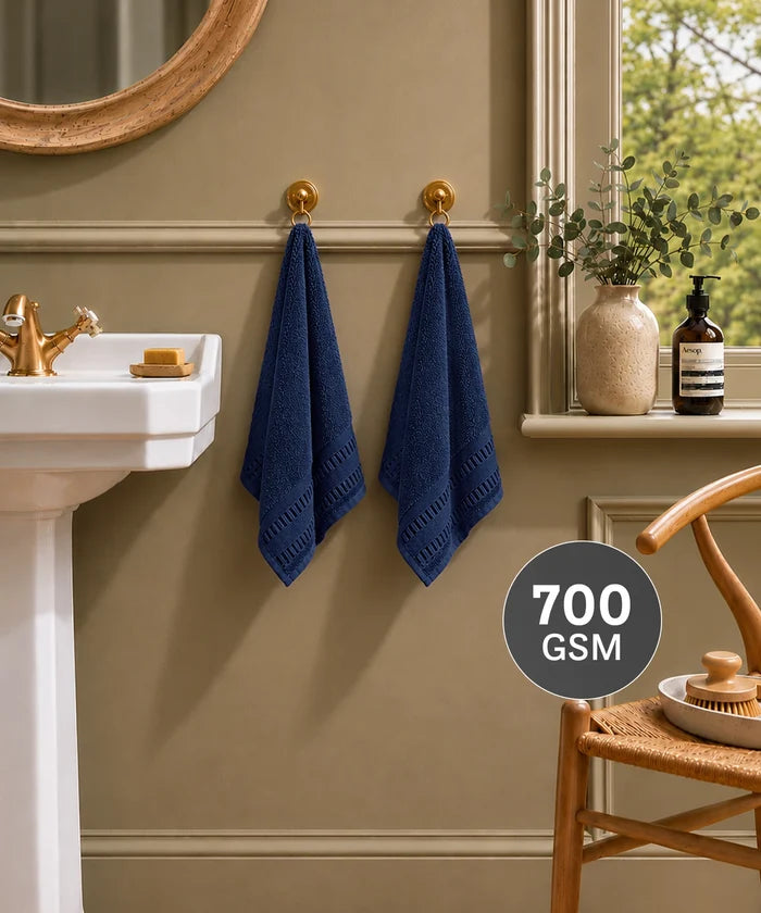Luxe Home Egyptian Cotton 2 Pc Hand Towel Set,Academy Blue| 700 GSM | 100% Egyptian Cotton