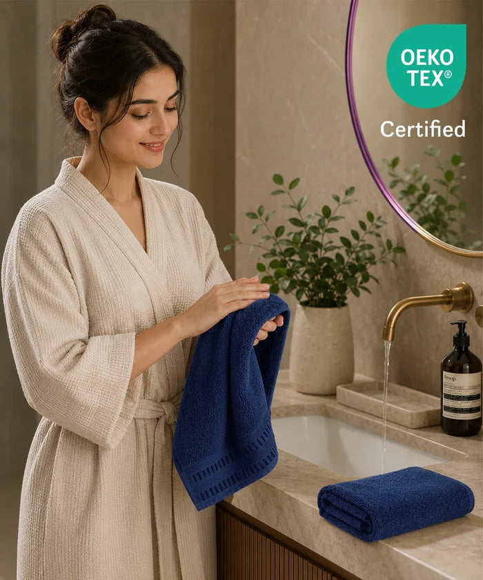 Luxe Home Egyptian Cotton 2 Pc Hand Towel Set,Academy Blue| 700 GSM | 100% Egyptian Cotton