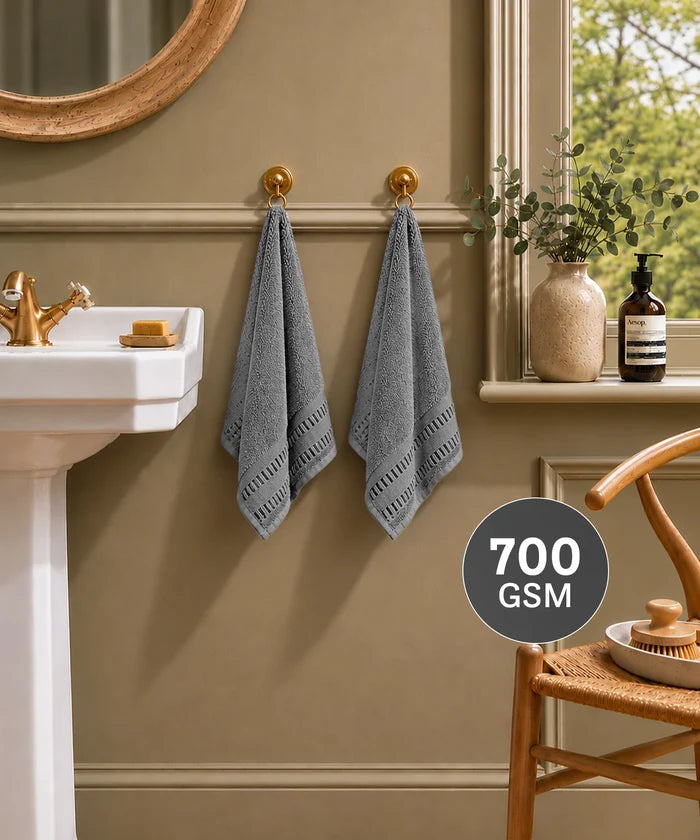Luxe Home Egyptian Cotton 2 Pc Hand Towel Set,Graphite| 700 GSM | 100% Egyptian Cotton