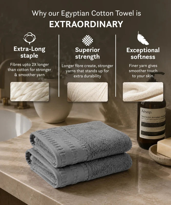 Luxe Home Egyptian Cotton 2 Pc Hand Towel Set,Graphite| 700 GSM | 100% Egyptian Cotton
