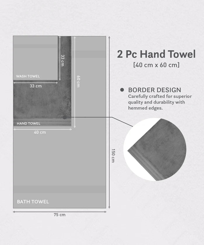 Luxe Home Egyptian Cotton 2 Pc Hand Towel Set,Graphite| 700 GSM | 100% Egyptian Cotton