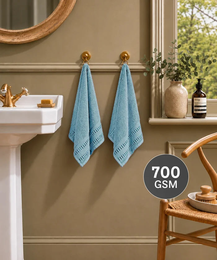 Luxe Home Egyptian Cotton 2 Pc Hand Towel Set,Tourmaline| 700 GSM | 100% Egyptian Cotton