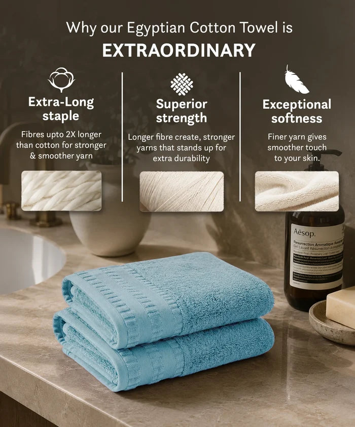 Luxe Home Egyptian Cotton 2 Pc Hand Towel Set,Tourmaline| 700 GSM | 100% Egyptian Cotton
