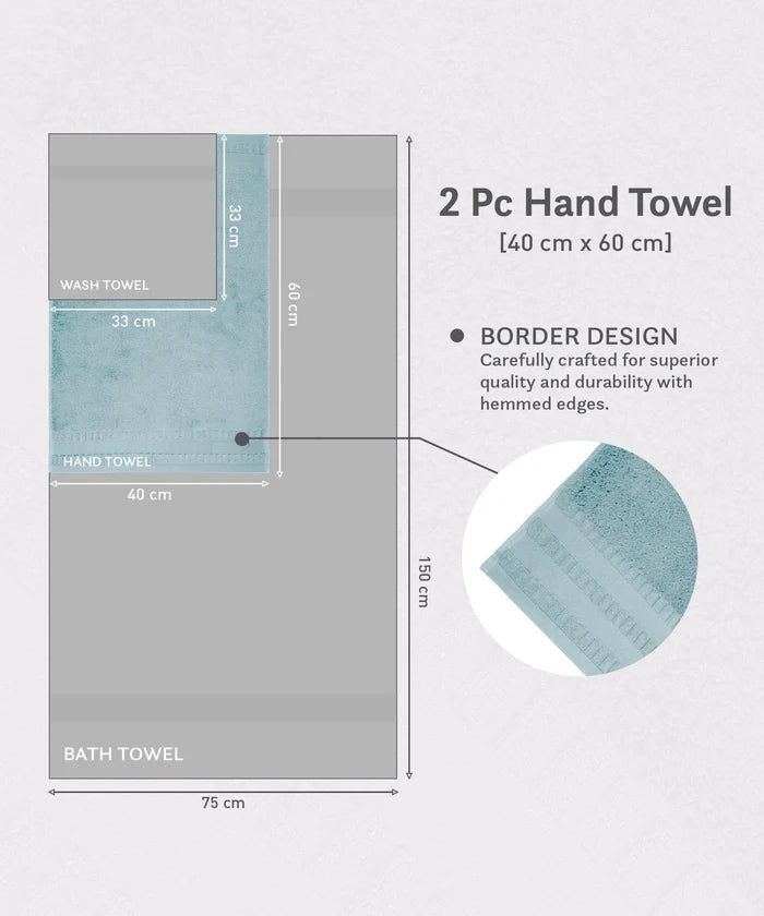 Luxe Home Egyptian Cotton 2 Pc Hand Towel Set,Tourmaline| 700 GSM | 100% Egyptian Cotton