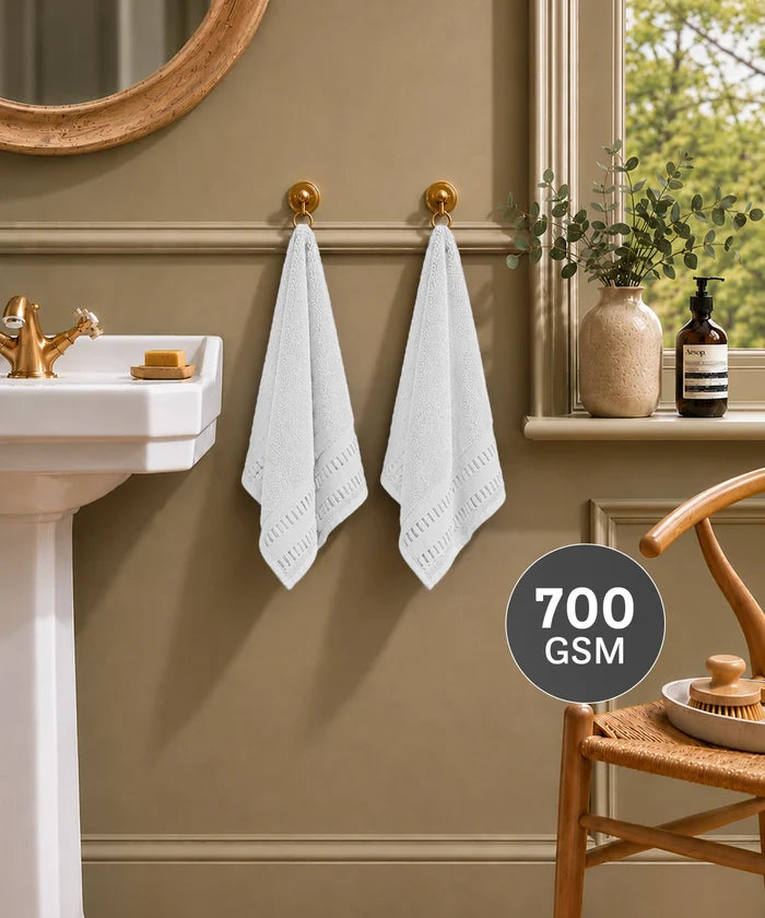 Luxe Home Egyptian Cotton 2 Pc Hand Towel Set,White| 700 GSM | 100% Egyptian Cotton