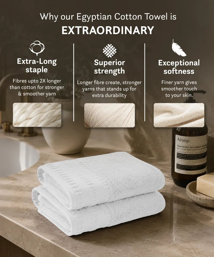 Luxe Home Egyptian Cotton 2 Pc Hand Towel Set,White| 700 GSM | 100% Egyptian Cotton