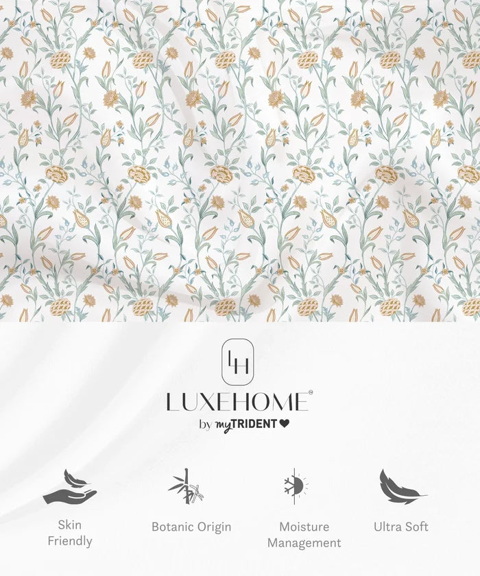 Luxe Home King Bedsheet, Amber|300 TC Cotton Bamboo|4 Pillow Covers