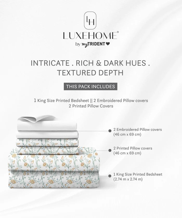 Luxe Home King Bedsheet, Amber|300 TC Cotton Bamboo|4 Pillow Covers
