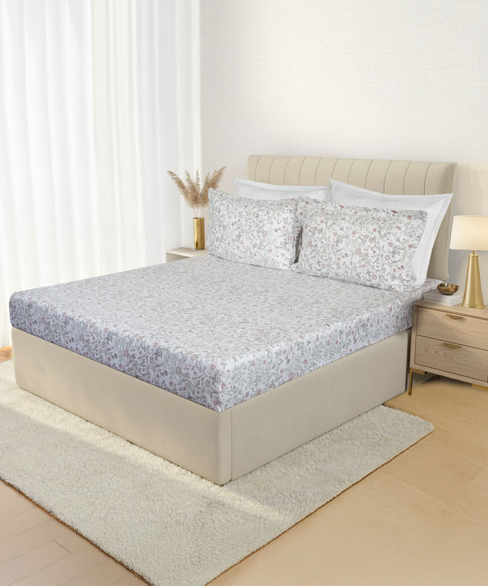 Luxe Home King Bedsheet, Ginni|300 TC Cotton Bamboo|4 Pillow Covers