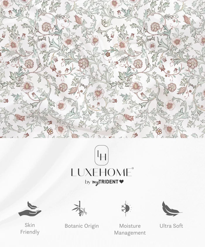 Luxe Home King Bedsheet, Ginni|300 TC Cotton Bamboo|4 Pillow Covers