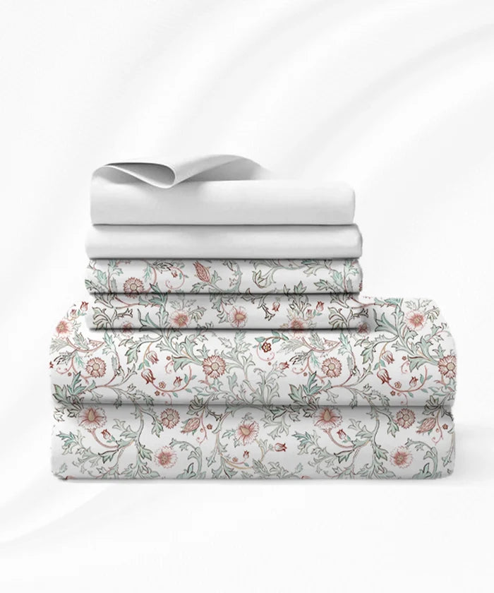 Luxe Home King Bedsheet, Ginni|300 TC Cotton Bamboo|4 Pillow Covers
