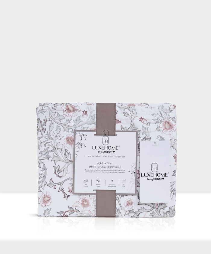 Luxe Home King Bedsheet, Ginni|300 TC Cotton Bamboo|4 Pillow Covers