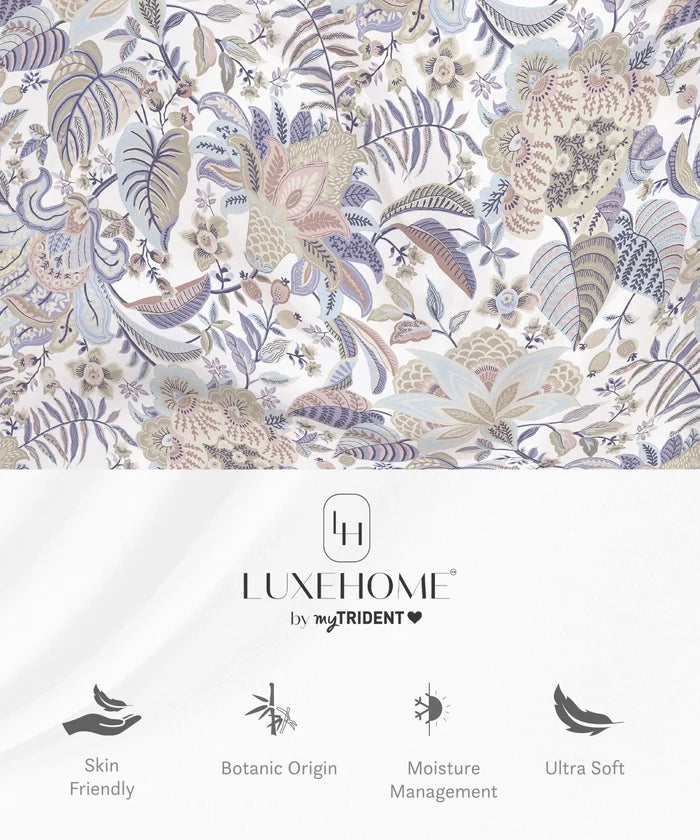 Luxe Home King Bedsheet, Ivy|300 TC Cotton Bamboo|4 Pillow Covers