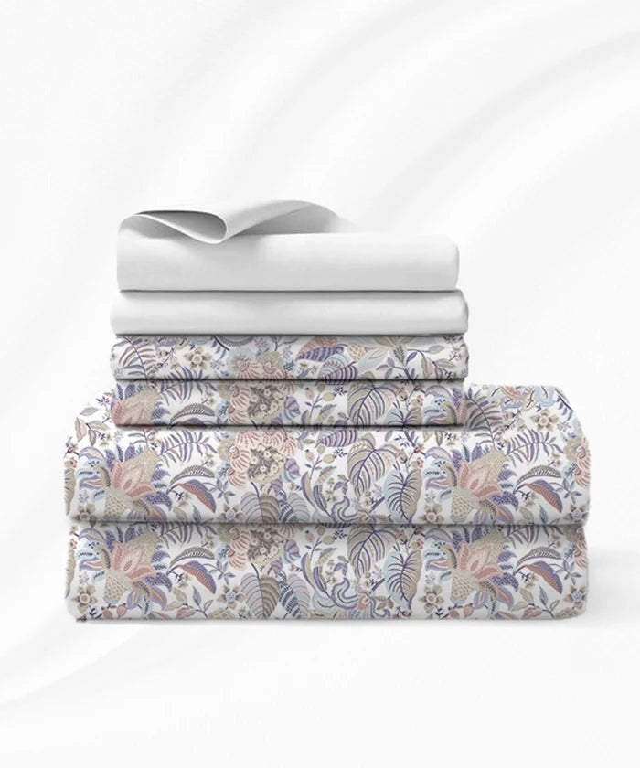 Luxe Home King Bedsheet, Ivy|300 TC Cotton Bamboo|4 Pillow Covers