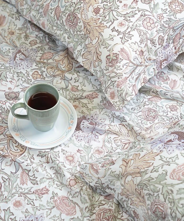 Luxe Home King Bedsheet, Morris Garden|300 TC Cotton Bamboo|4 Pillow Covers