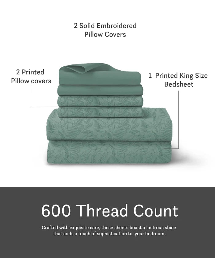 Luxe Home King Bedsheet, Noire|600 TC Cotton|4 Pillow Covers