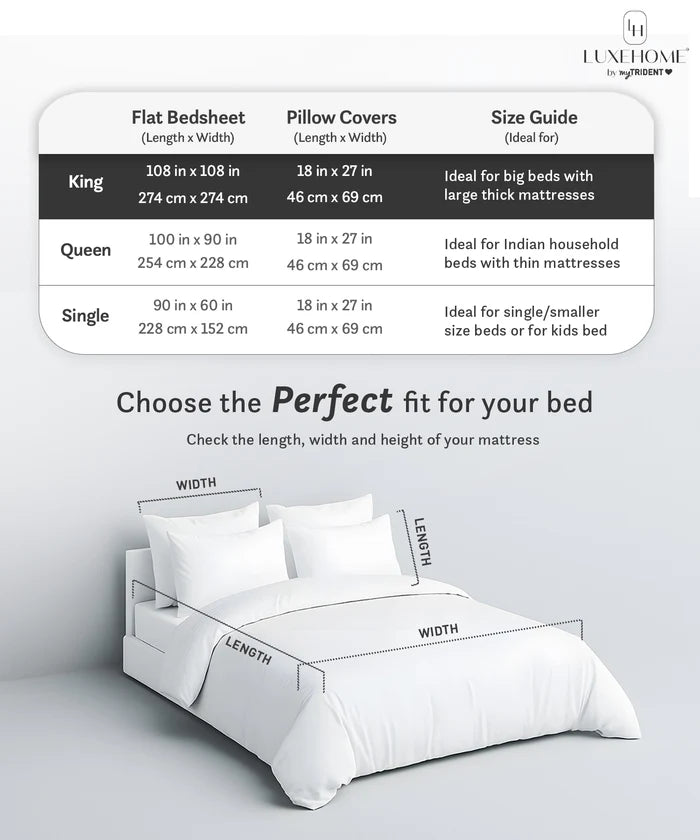 Luxe Home King Bedsheet, Noire|600 TC Cotton|4 Pillow Covers