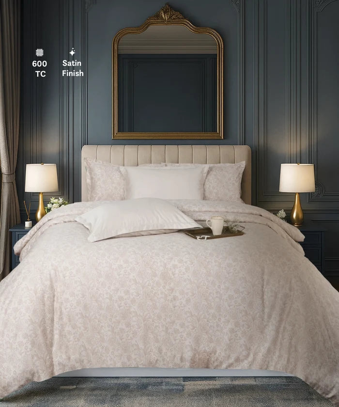 Luxe Home King Bedsheet, Solace|600 TC Cotton|4 Pillow Covers