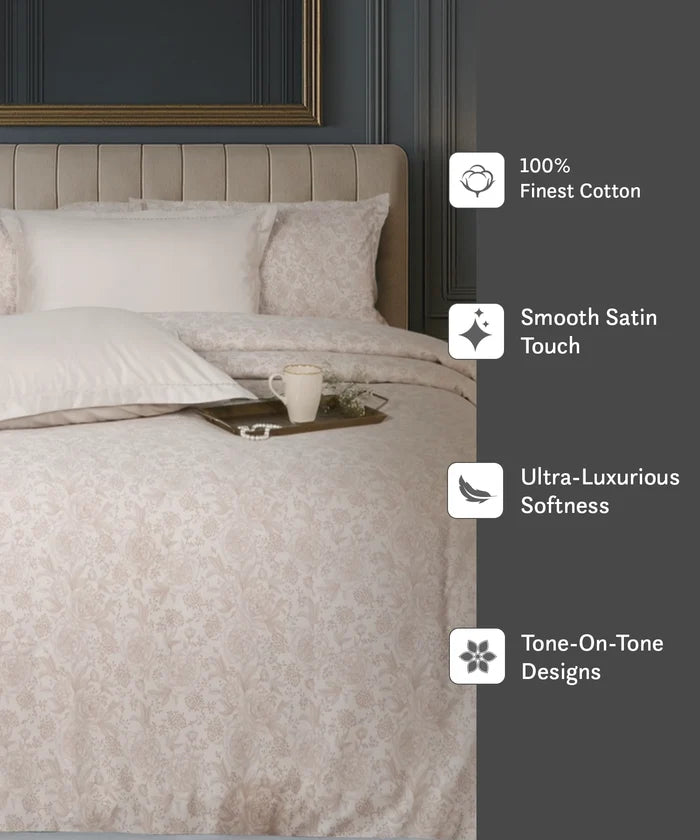 Luxe Home King Bedsheet, Solace|600 TC Cotton|4 Pillow Covers