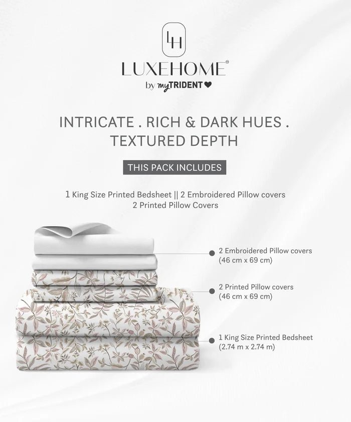 Luxe Home King Bedsheet, Symphony|300 TC Cotton Bamboo|4 Pillow Covers