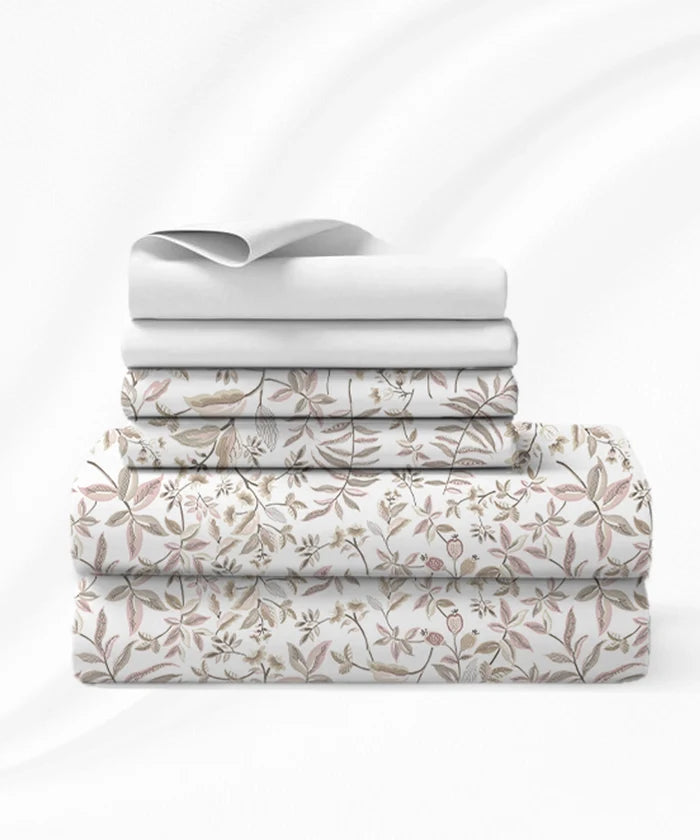 Luxe Home King Bedsheet, Symphony|300 TC Cotton Bamboo|4 Pillow Covers