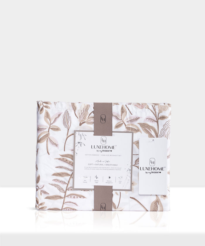 Luxe Home King Bedsheet, Symphony|300 TC Cotton Bamboo|4 Pillow Covers