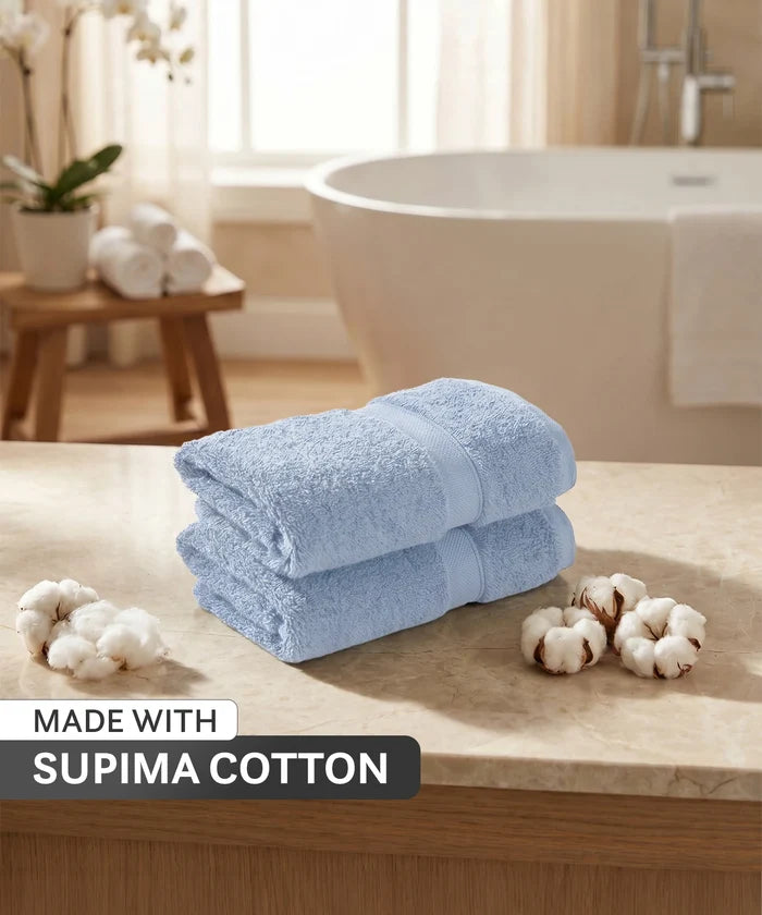 Luxe Home Supima Cotton 2 Pc Hand Towel Set , Dusty Blue| 600 GSM | 100% Supima Cotton