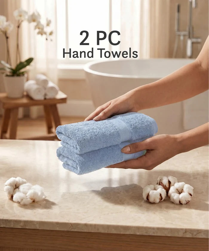 Luxe Home Supima Cotton 2 Pc Hand Towel Set , Dusty Blue| 600 GSM | 100% Supima Cotton
