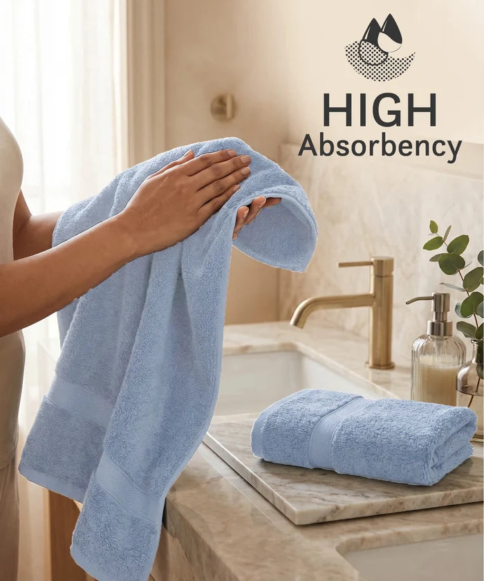 Luxe Home Supima Cotton 2 Pc Hand Towel Set , Dusty Blue| 600 GSM | 100% Supima Cotton