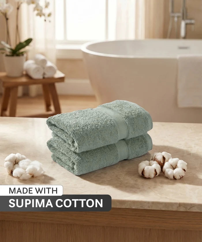 Luxe Home Supima Cotton 2 Pc Hand Towel Set, Priarie Sage| 600 GSM | 100% Supima Cotton