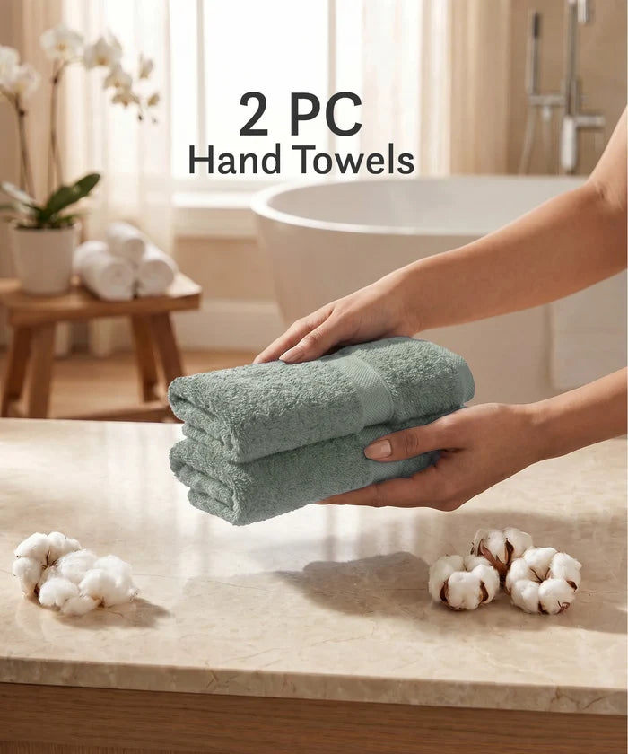 Luxe Home Supima Cotton 2 Pc Hand Towel Set, Priarie Sage| 600 GSM | 100% Supima Cotton