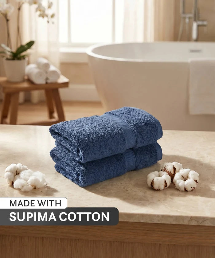Luxe  Home Supima Cotton 2 Pc Hand Towel Set, Sea Blue| 600 GSM | 100% Supima Cotton