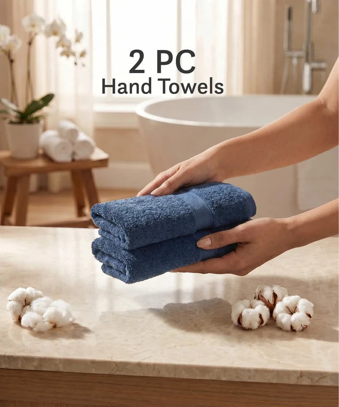 Luxe  Home Supima Cotton 2 Pc Hand Towel Set, Sea Blue| 600 GSM | 100% Supima Cotton