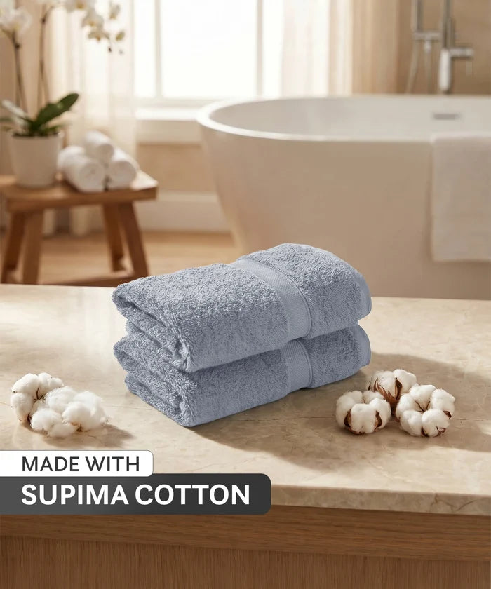 Luxe Home Supima Cotton 2 Pc Hand Towel Set, Ultimate Grey| 600 GSM | 100% Supima Cotton