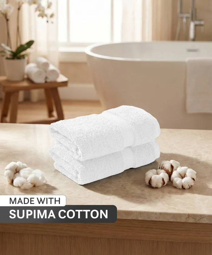 Luxe Home Supima Cotton 2 Pc Hand Towel Set, White| 600 GSM | 100% Supima Cotton