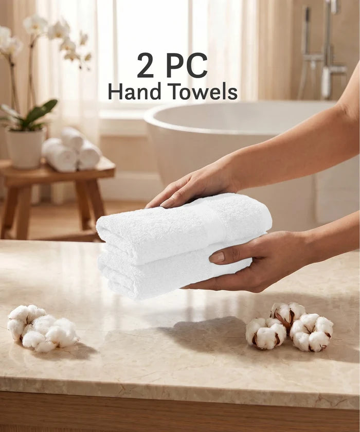 Luxe Home Supima Cotton 2 Pc Hand Towel Set, White| 600 GSM | 100% Supima Cotton