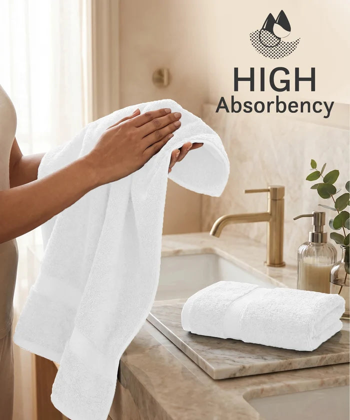 Luxe Home Supima Cotton 2 Pc Hand Towel Set, White| 600 GSM | 100% Supima Cotton
