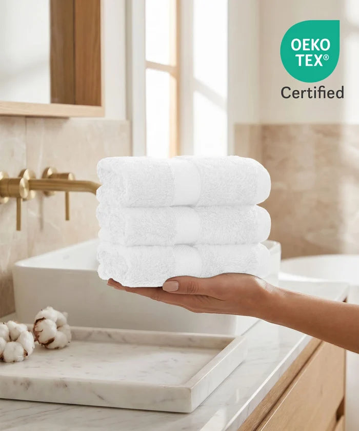 Luxe Home Supima Cotton 3 Pc Face Towel Set, White| 600 GSM | 100% Supima Cotton