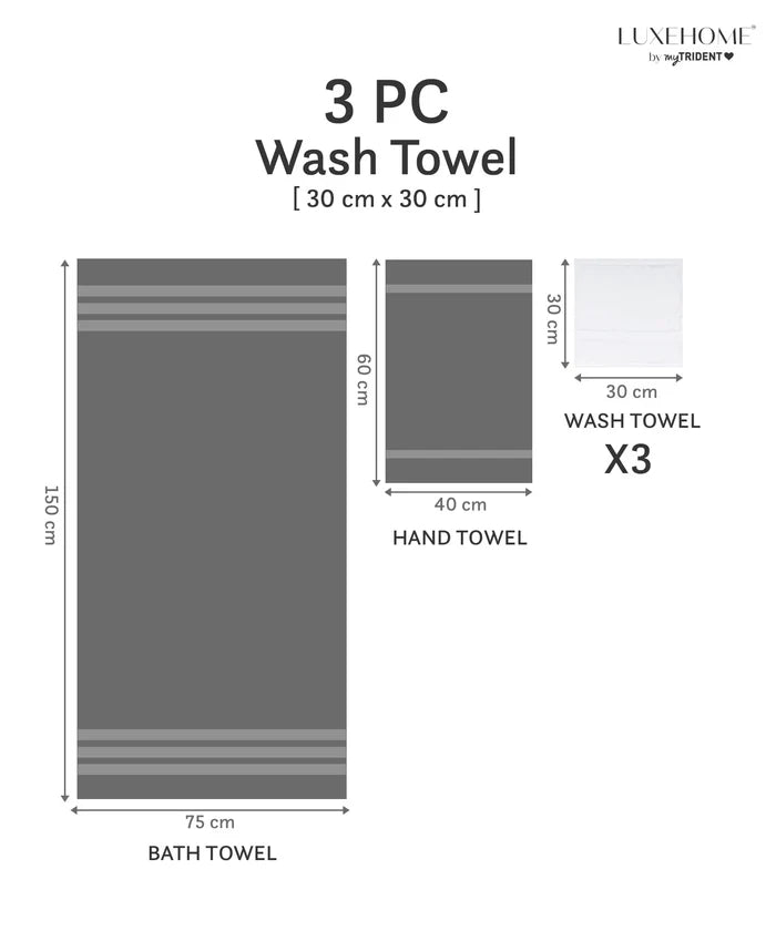 Luxe Home Supima Cotton 3 Pc Face Towel Set, White| 600 GSM | 100% Supima Cotton