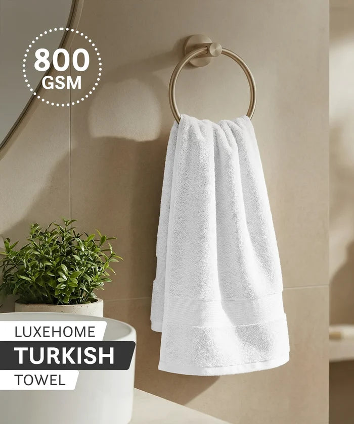 Luxehome Turkish Towel 1Pc Hand Towel, Arctic White | 800 GSM Cotton