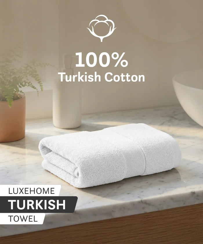Luxehome Turkish Towel 1Pc Hand Towel, Arctic White | 800 GSM Cotton