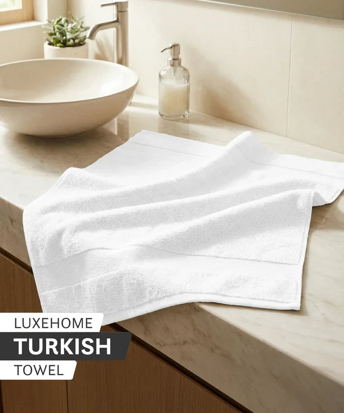 Luxehome Turkish Towel 1Pc Hand Towel, Arctic White | 800 GSM Cotton