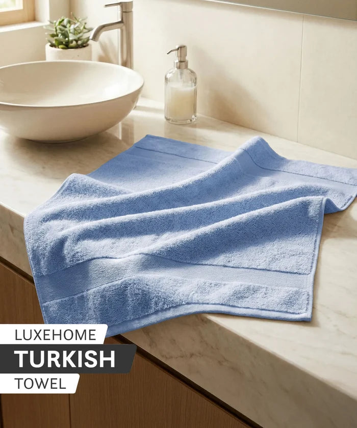 Luxehome Turkish Towel 1Pc Hand Towel, Blue Crest| 800 GSM Cotton
