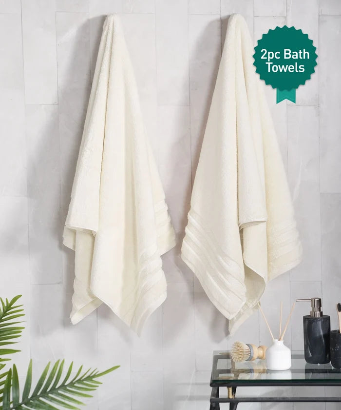 Luxury 2 PC Bath Towel Set, Linen|625 GSM Cotton|Anti Microbial